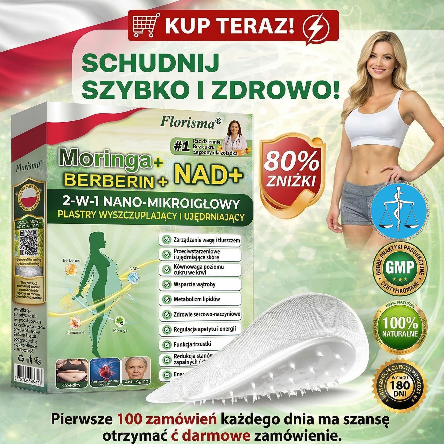 【Ostatni dzień promocji – 80% zniżki】 ✅ Florisma® Moringa · Berberyna × NAD+ | 2-w-1 Zaawansowany plaster z nano-mikroigłami ✨ 7 plastrów w opakowaniu · zapas na 1 tydzień