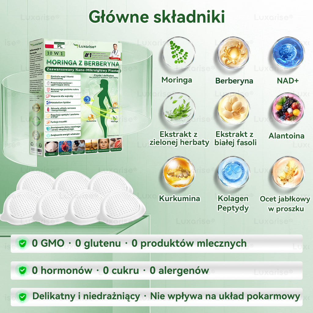 Oficjalny sklep| 𝑳𝒖𝒙𝒂𝒓𝒊𝒔𝒆® MORINGA Z BERBERYNA 10W1 Zaawansowany Nano-Mikroigłowy Plaster(Stosować raz na dobę, zauważalne efekty w ciągu 7 dni)✅Otyłość, cukrzyca, bezdech senny oraz schorzenia stawów🌼